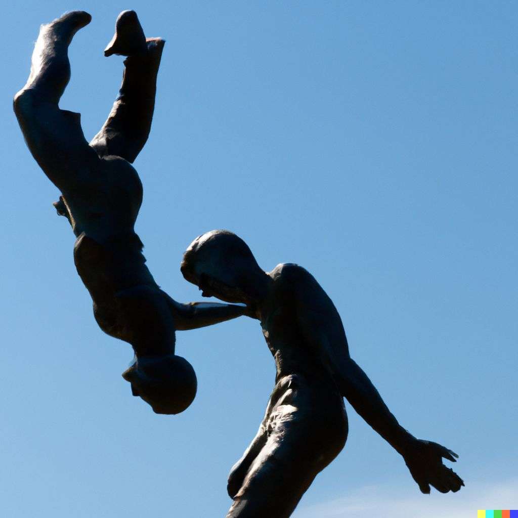the discovery of gravity, bronze sculpture